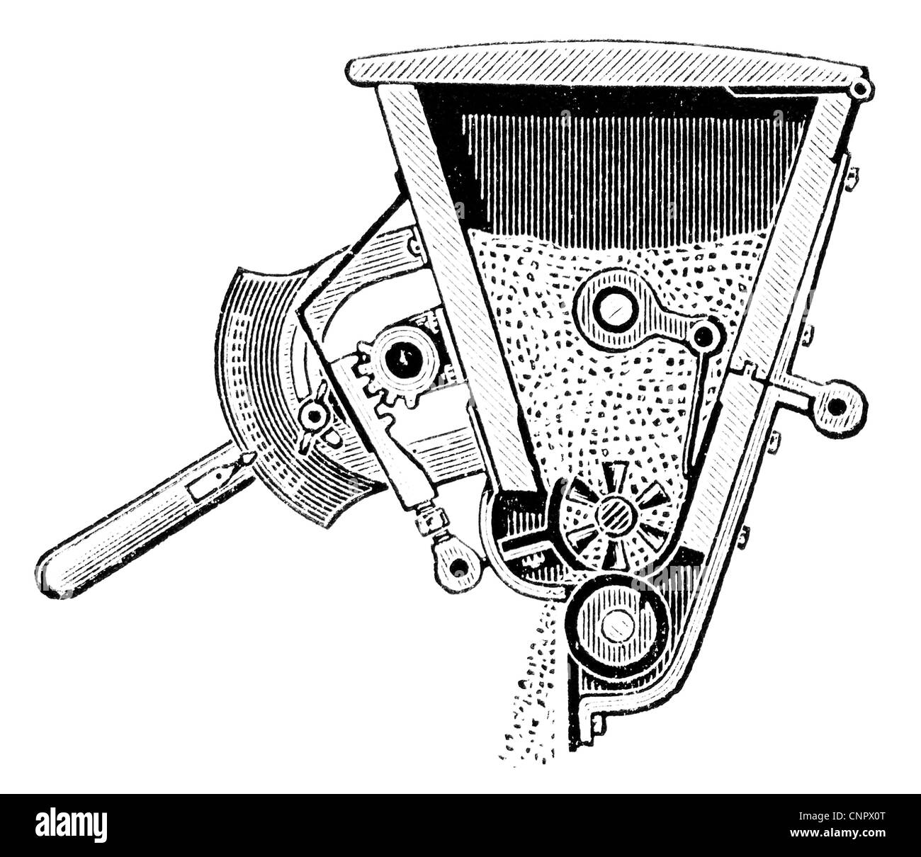 The mechanism of fertilizer spreader. The system of Voss Stock Photo