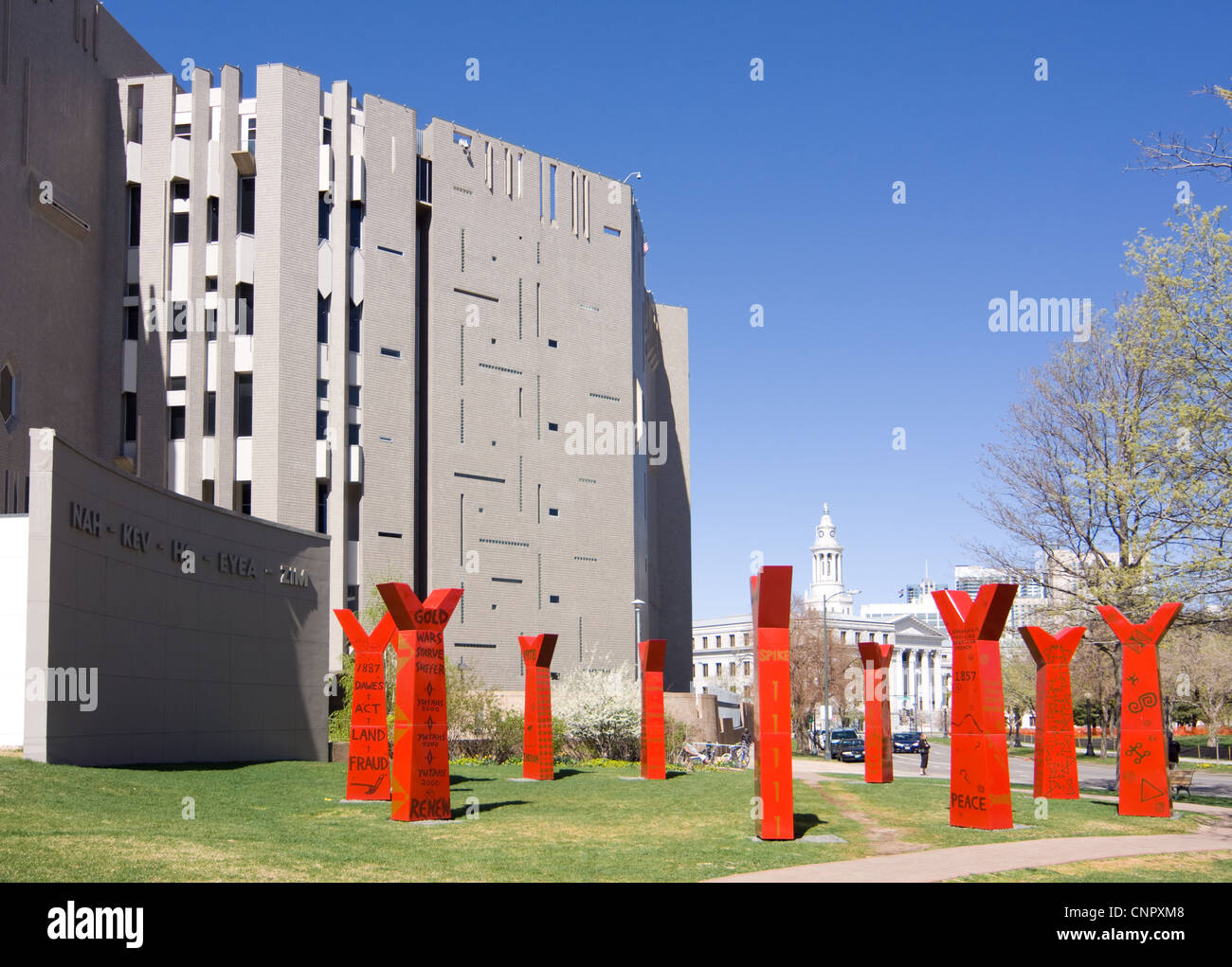 Wheel art installation by Edgar Heap of Birds outside the North
