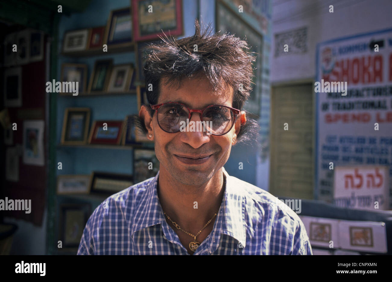 Portrait of a man with hairy ears in the Indian city of Udaipur, Rajasthan, India Stock Photo
