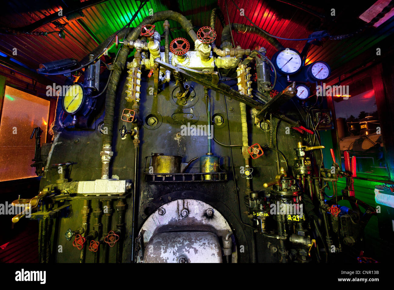 Interior view of a Steam Locomotive, Texas State Railroad, 1881, Rusk Texas Stock Photo