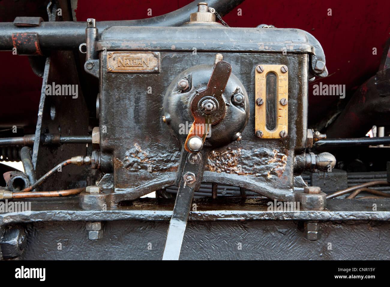 Gauge and parts of a Steam Locomotive, Texas State Railroad, 1881, Rusk Texas Stock Photo