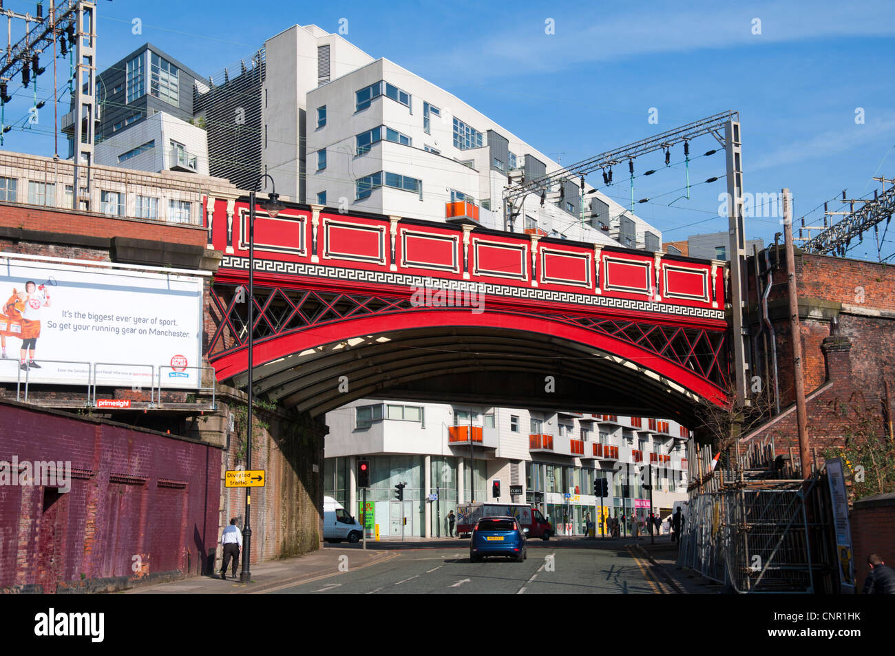 Victorian railway bridge over Cambridge Street, Manchester, England, UK Stock Photo