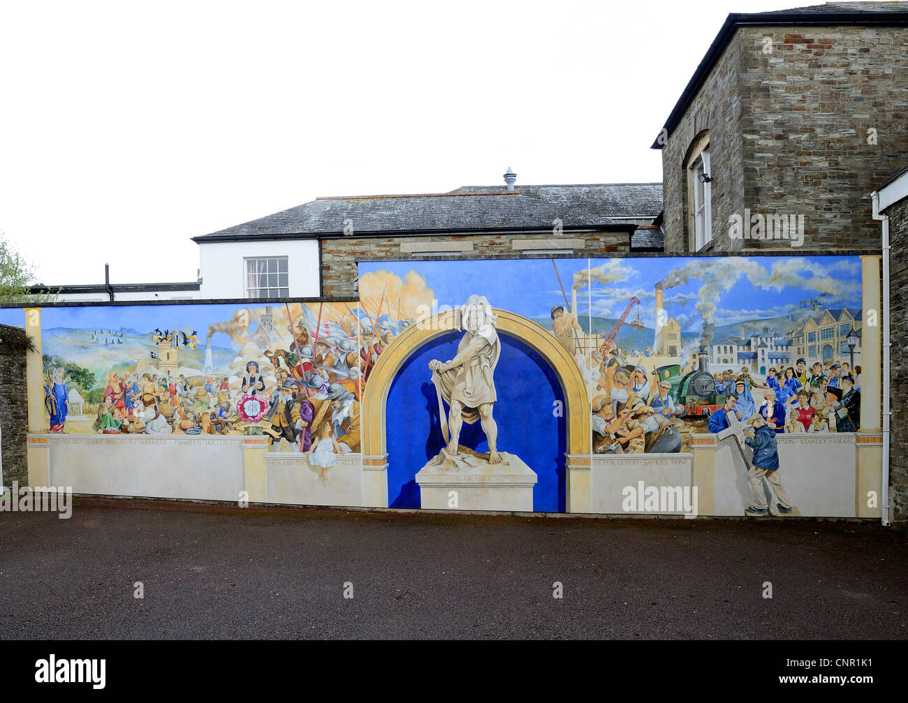 A mural in Liskeard, Cornwall, Uk, depicting the history of the town Stock Photo