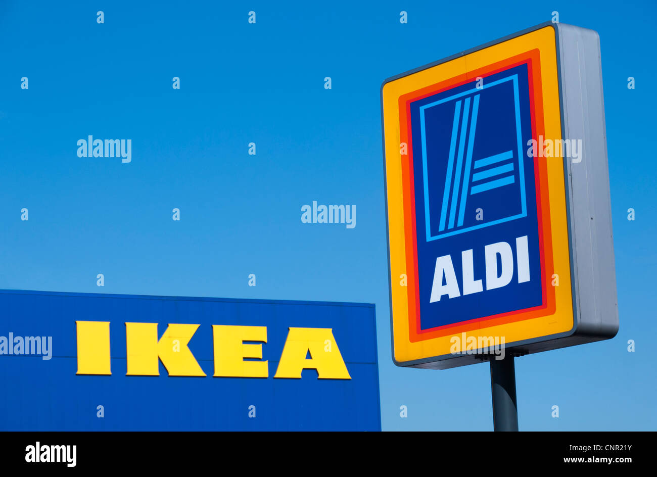 Ikea and Aldi signs, Ashton under Lyne, Tameside, Manchester, England