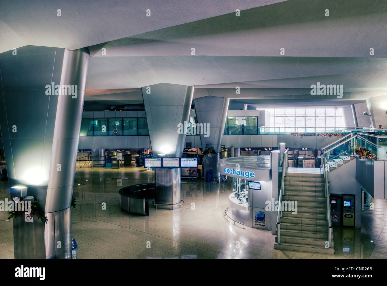 Ticket counters in main terminal of Guatemala City's La Aurora International Airport (GUA). Stock Photo