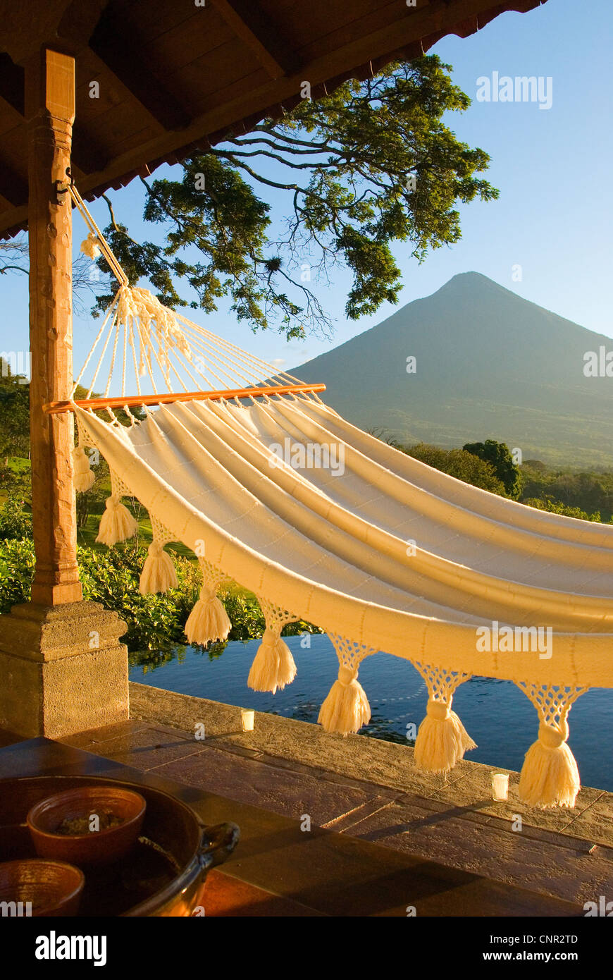 A suite at La Reunion Antigua Golf Resort & Residences, with private plunge pool and views of Agua volcano. Stock Photo