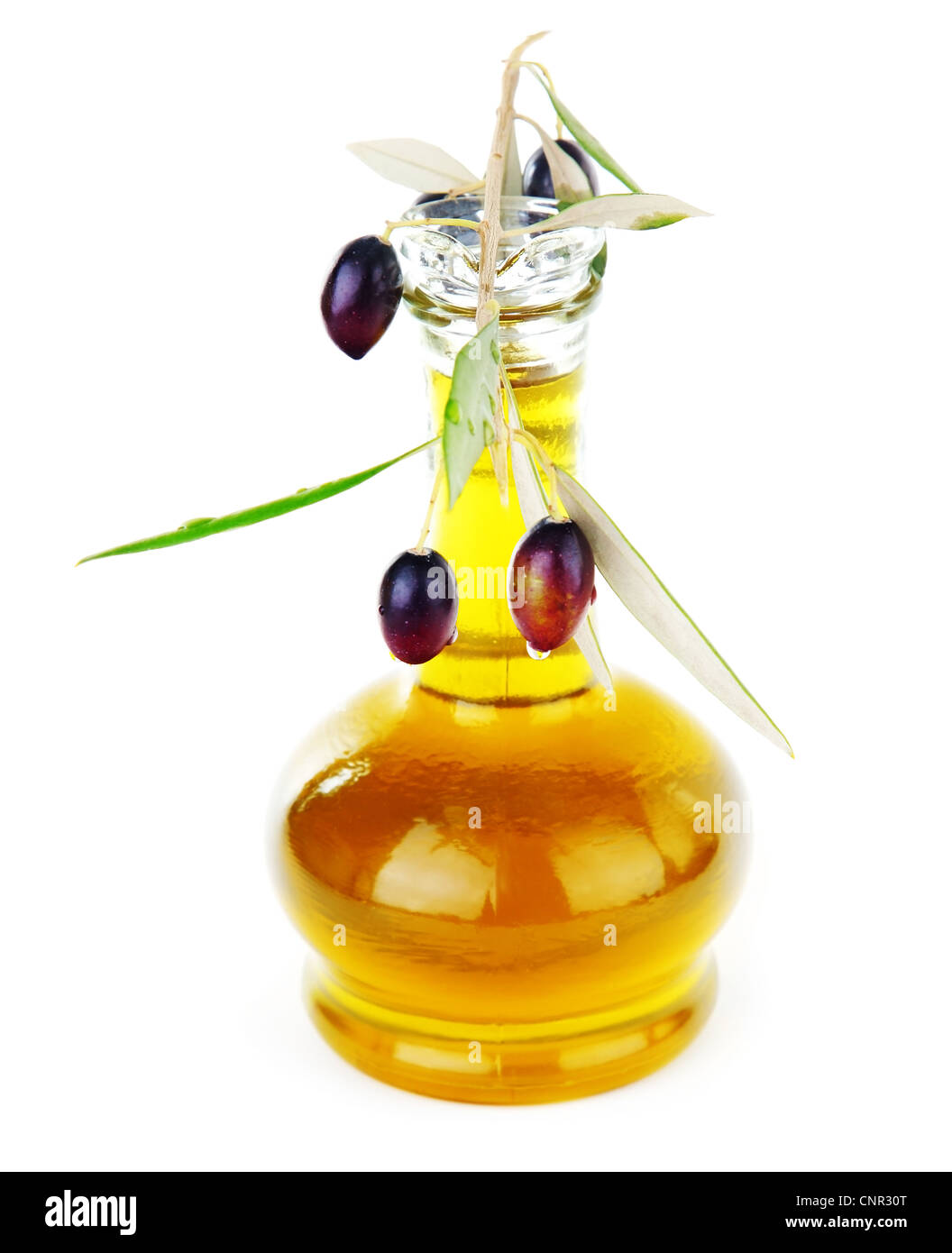 Fresh black olives & olive oil isolated on white background Stock Photo ...