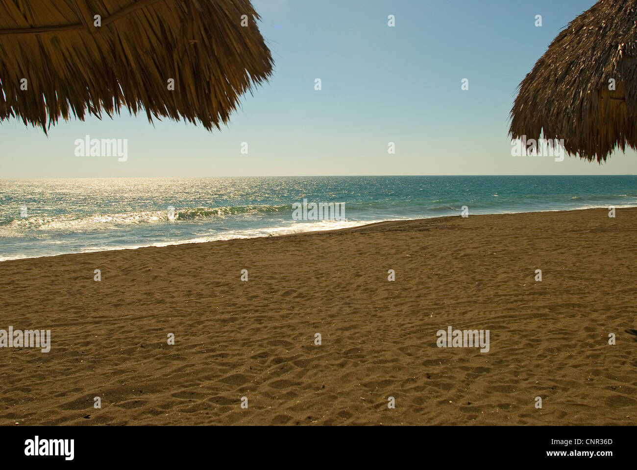 Black-sand beach along the area between Iztapa and Monterrico, on Guatemala's Pacific coast. Stock Photo