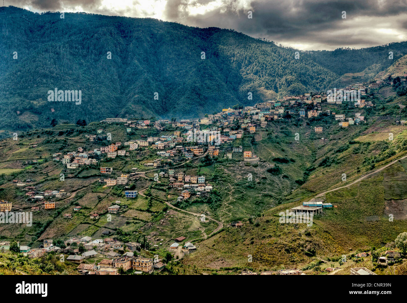 View of San Mateo Ixtatan, Huehuetenango, a Guatemalan highland village. Stock Photo