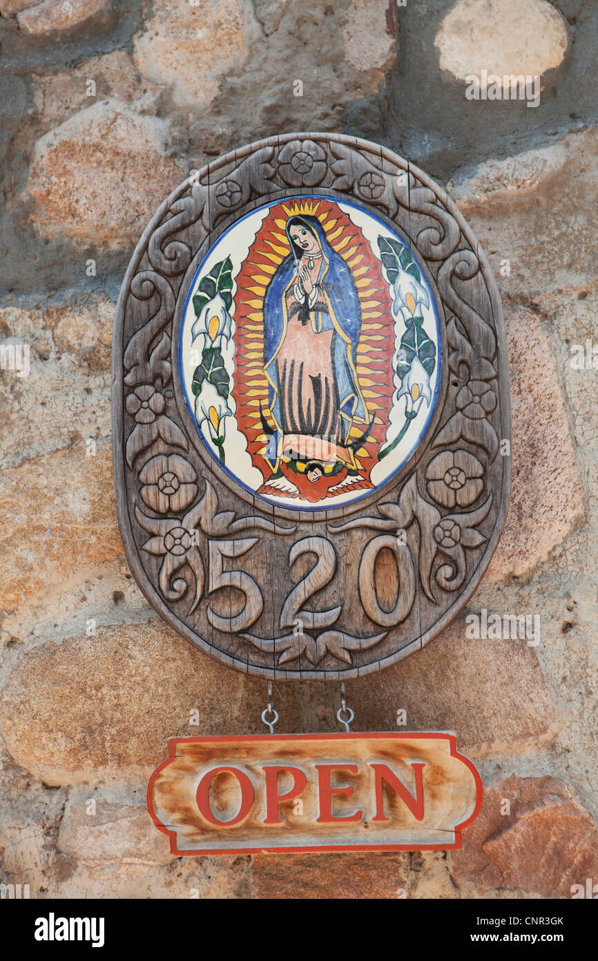 address sign, art gallery, Canyon Road, Santa Fe, New Mexico, United States of America Stock Photo