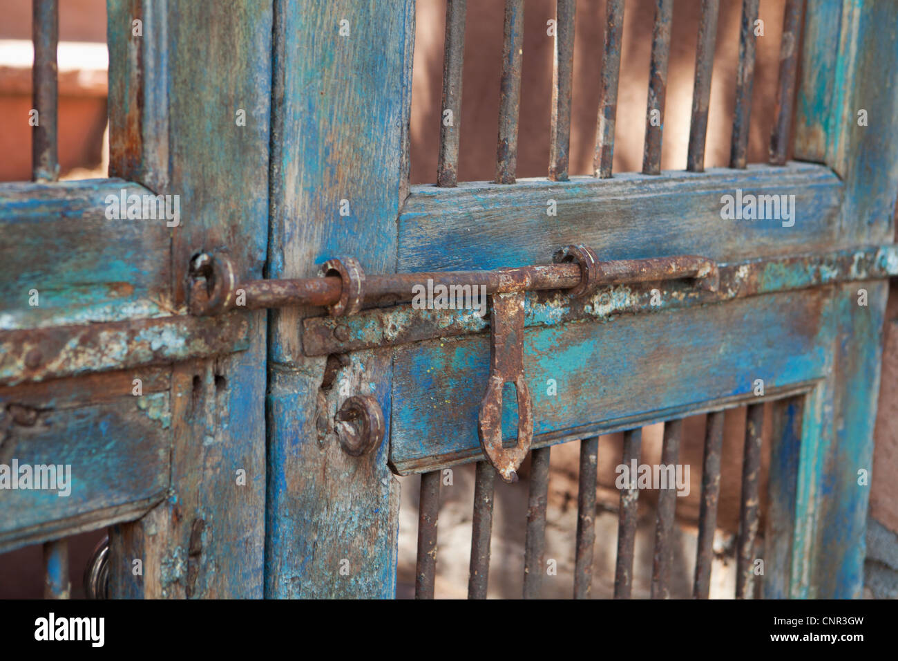 clasp on door at art gallery, Canyon Road, Santa Fe, New Mexico, United States of America Stock Photo