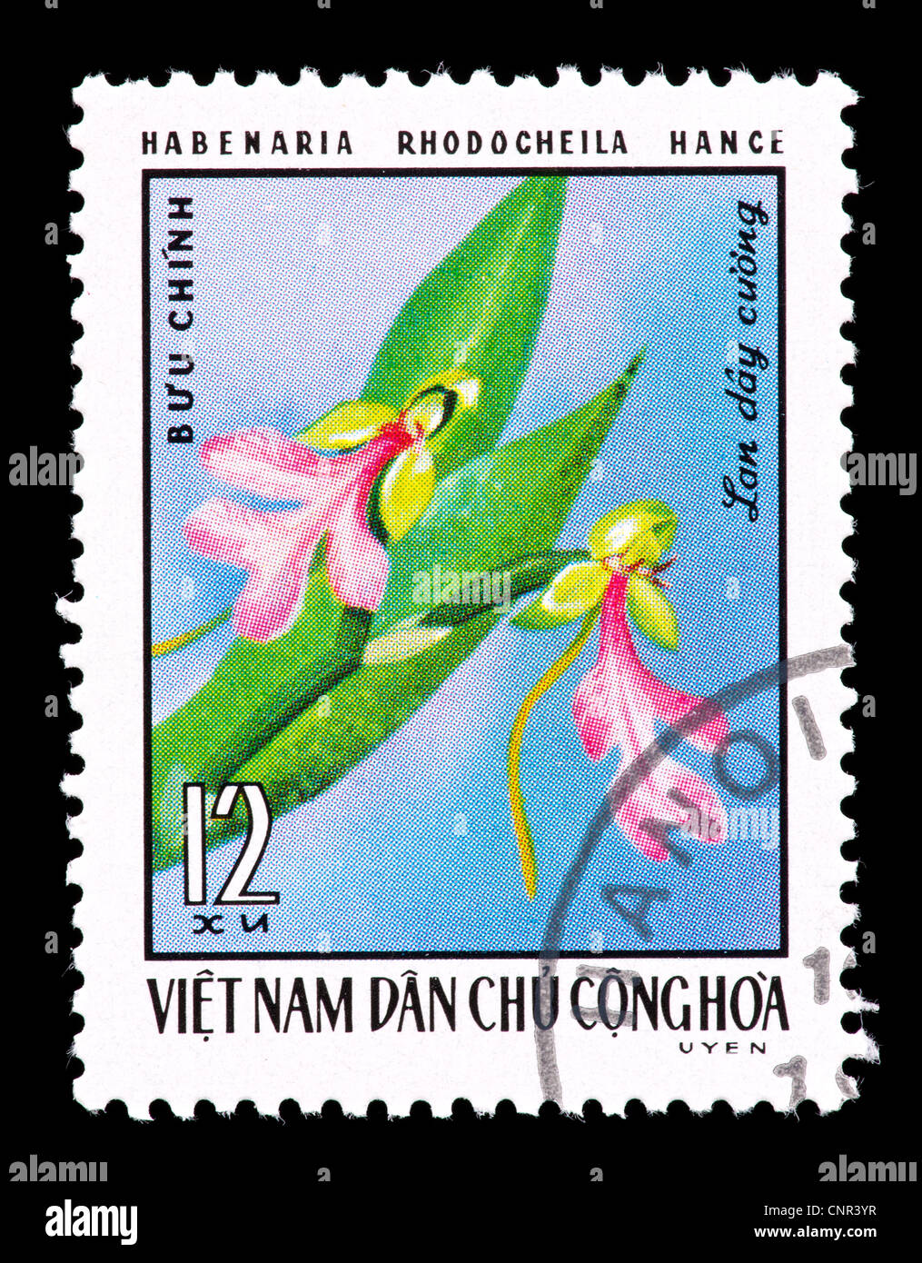 Postage stamp from Vietnam depicting an exotic orchid (Habenaria rhodocheila) Stock Photo