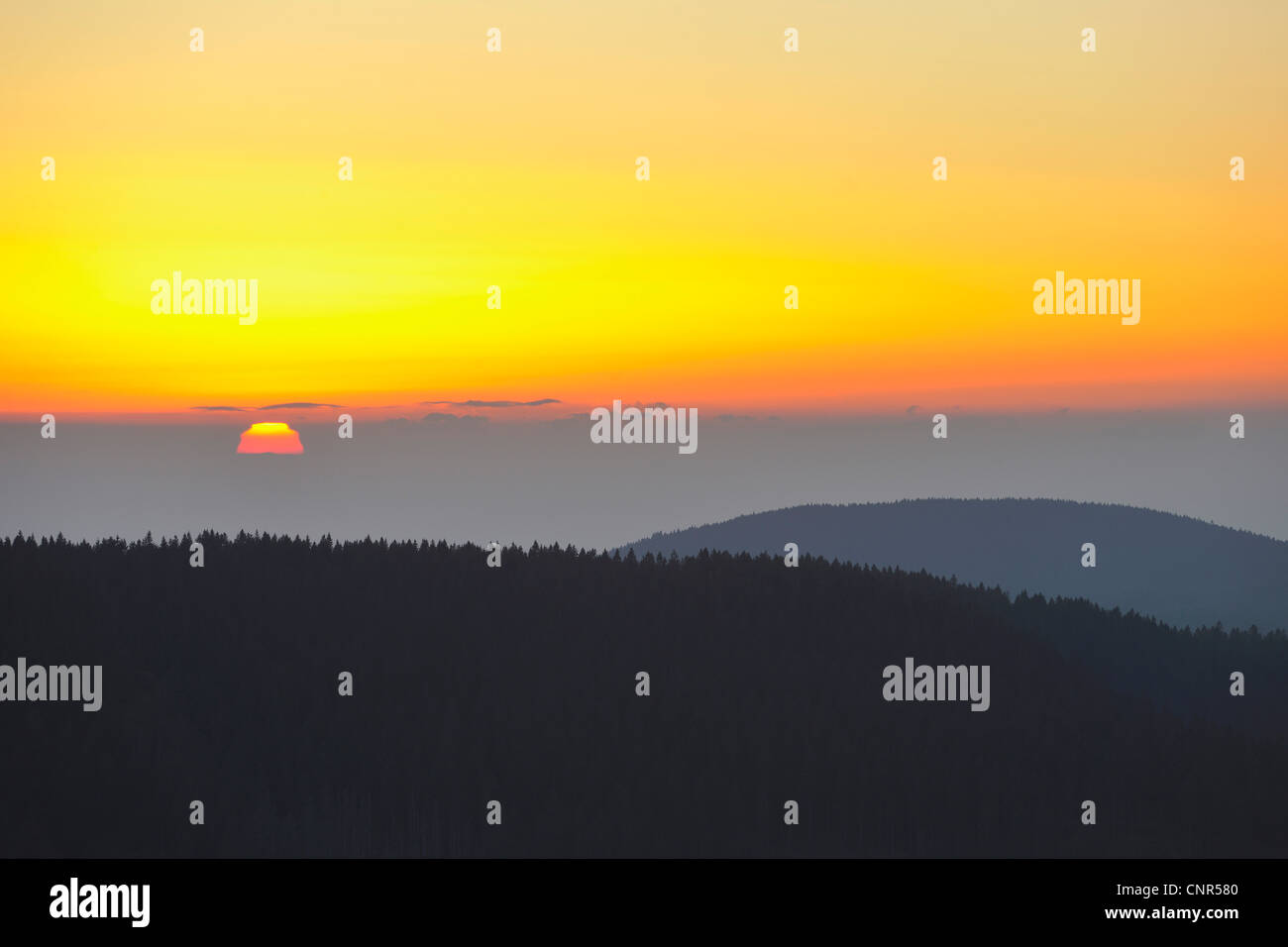 Sunset, Feldberg, Black Forest, Baden-Wurttemberg, Germany Stock Photo