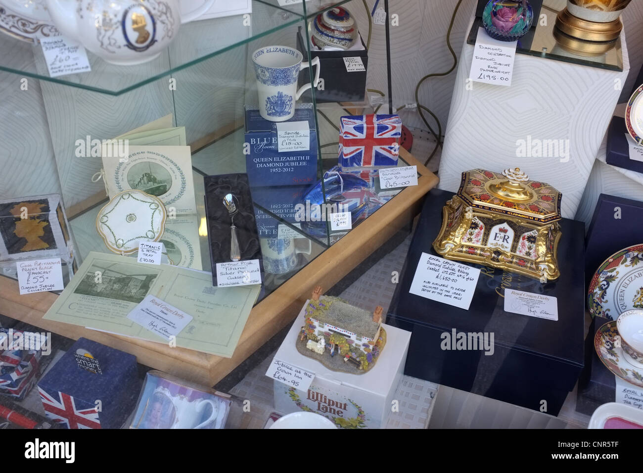 Porcelain items celebrating the 2012 Olympics and the Queens Diamond Jubilee Stock Photo