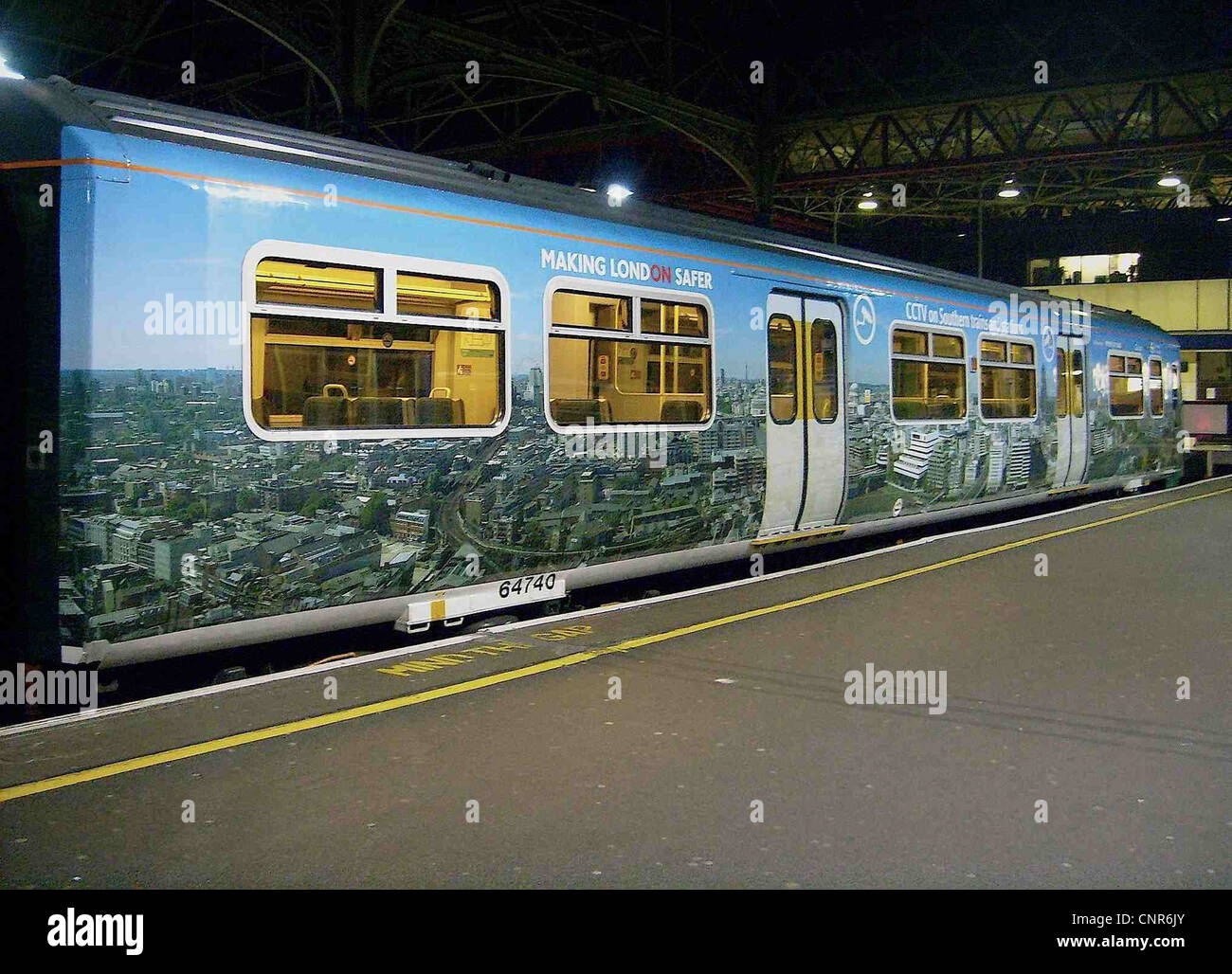 Southern/TfL CCTV advertising livery as shown on the DMSO vehicle from Southern Metro Class 456 EMU No. 456006} Stock Photo