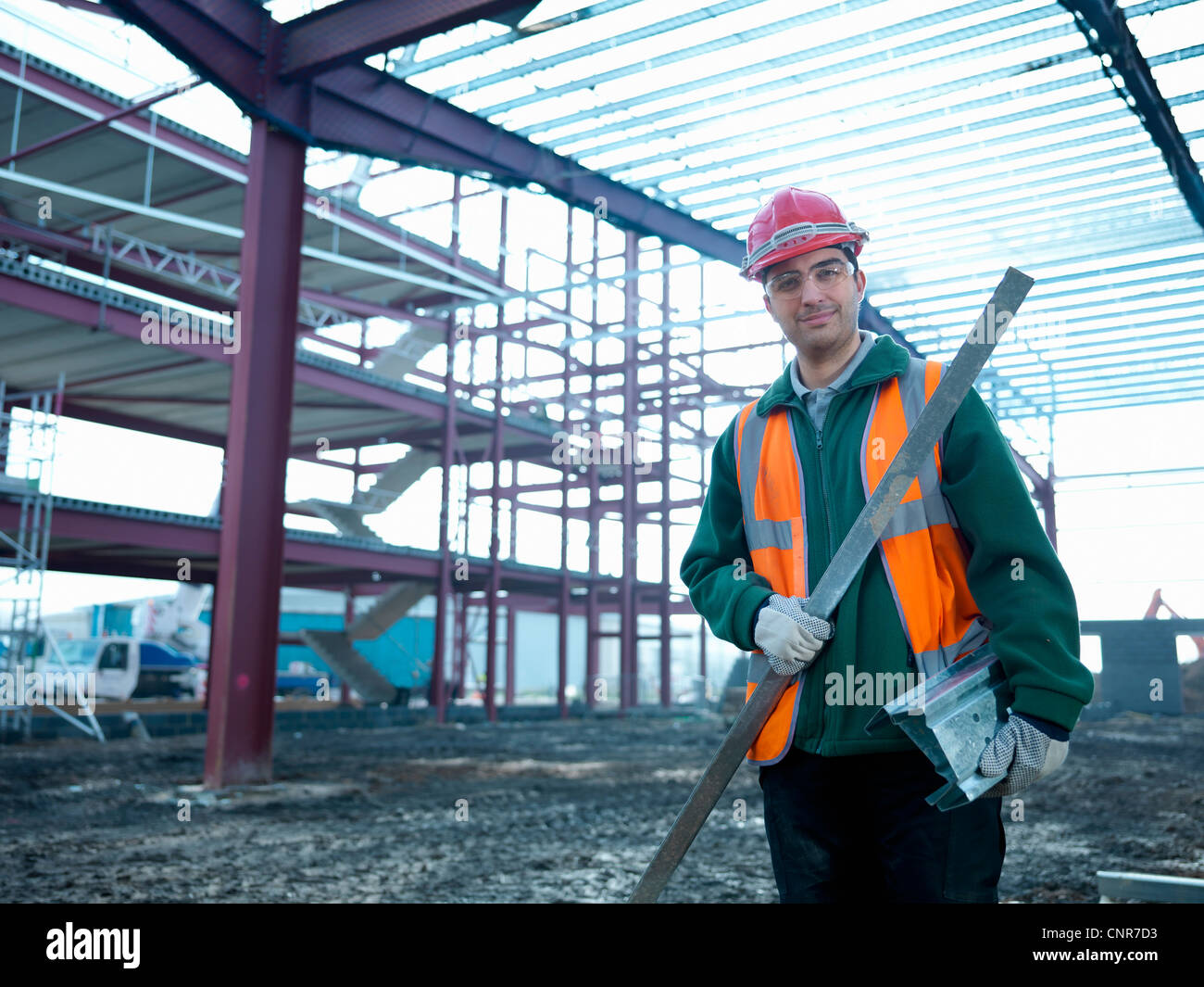 Steel Poll Work Worker Construction Site Standing Steel Girder High Resolution Stock ...