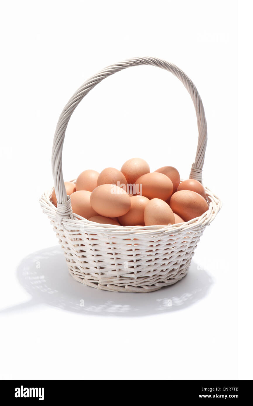A basket of fresh chicken eggs Stock Photo