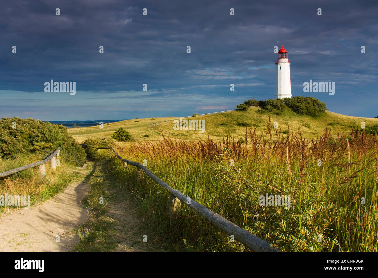 lighthouse at stormy atmosphere, Germany, Mecklenburg-Western Pomerania, Hiddensee Stock Photo
