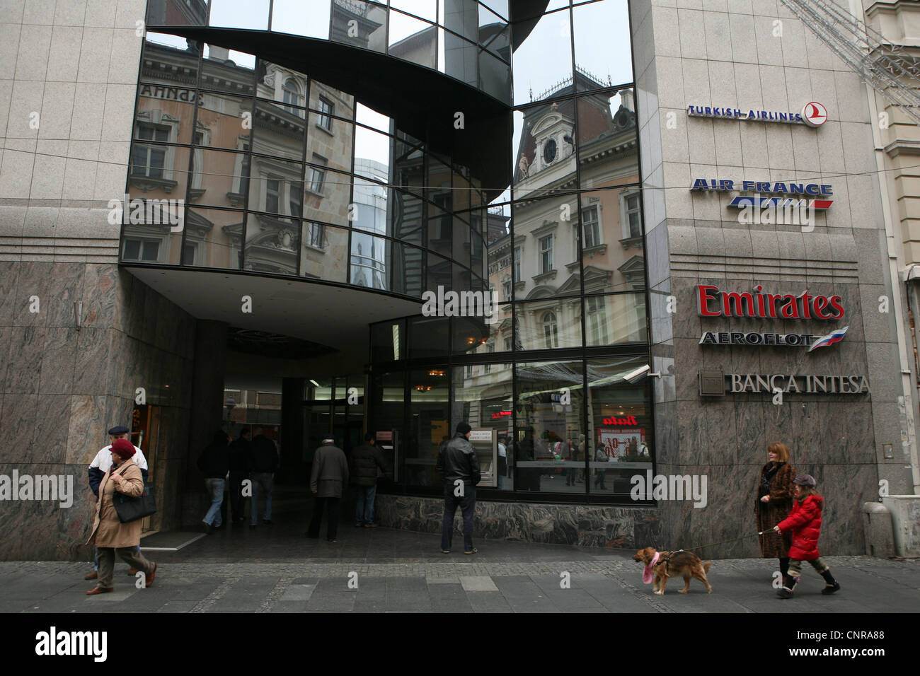 Airline offices at the pedestrian zone on Knez Mihailova Street in Belgrade, Serbia. Stock Photo