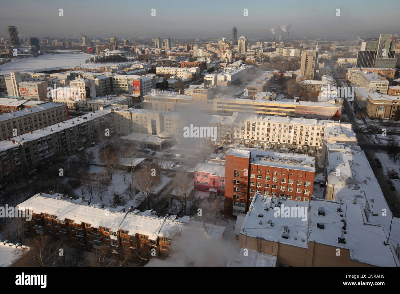 Panoramic view of the historical centre of Yekaterinburg, Russia, from the viewing point at the Antei Skyscraper. Stock Photo