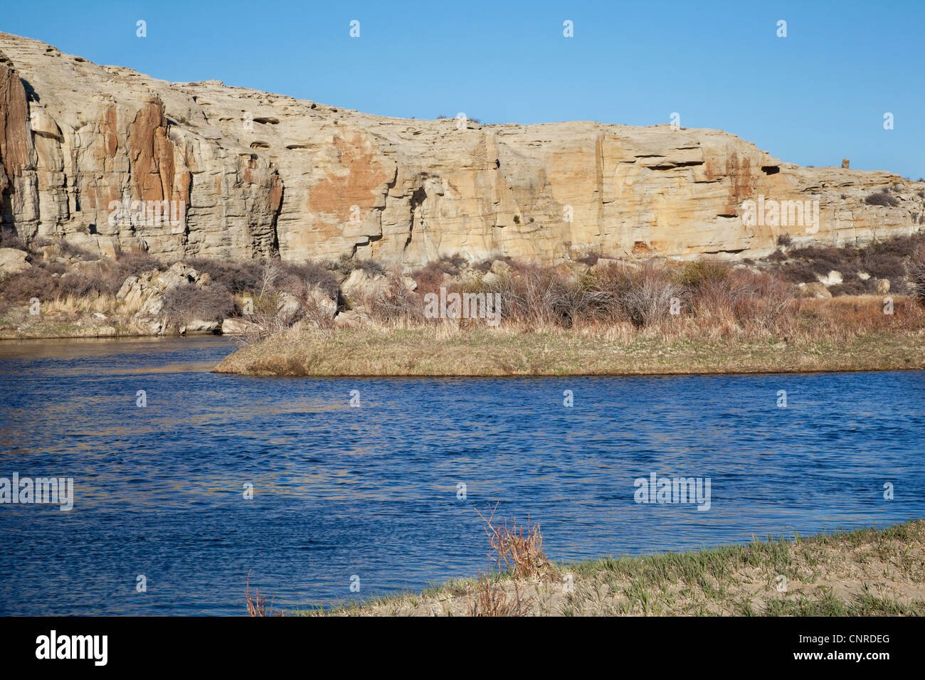 North Platte River in high desert landscape north of Saratoga, Wyoming, early spring Stock Photo