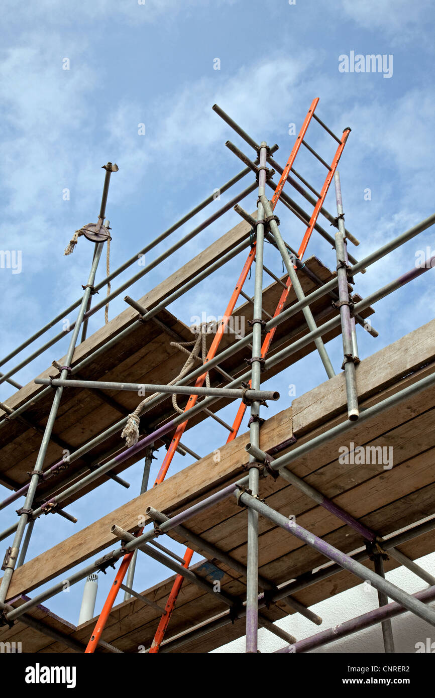 Scaffolding erected around a house in Plymouth, England Stock Photo Alamy