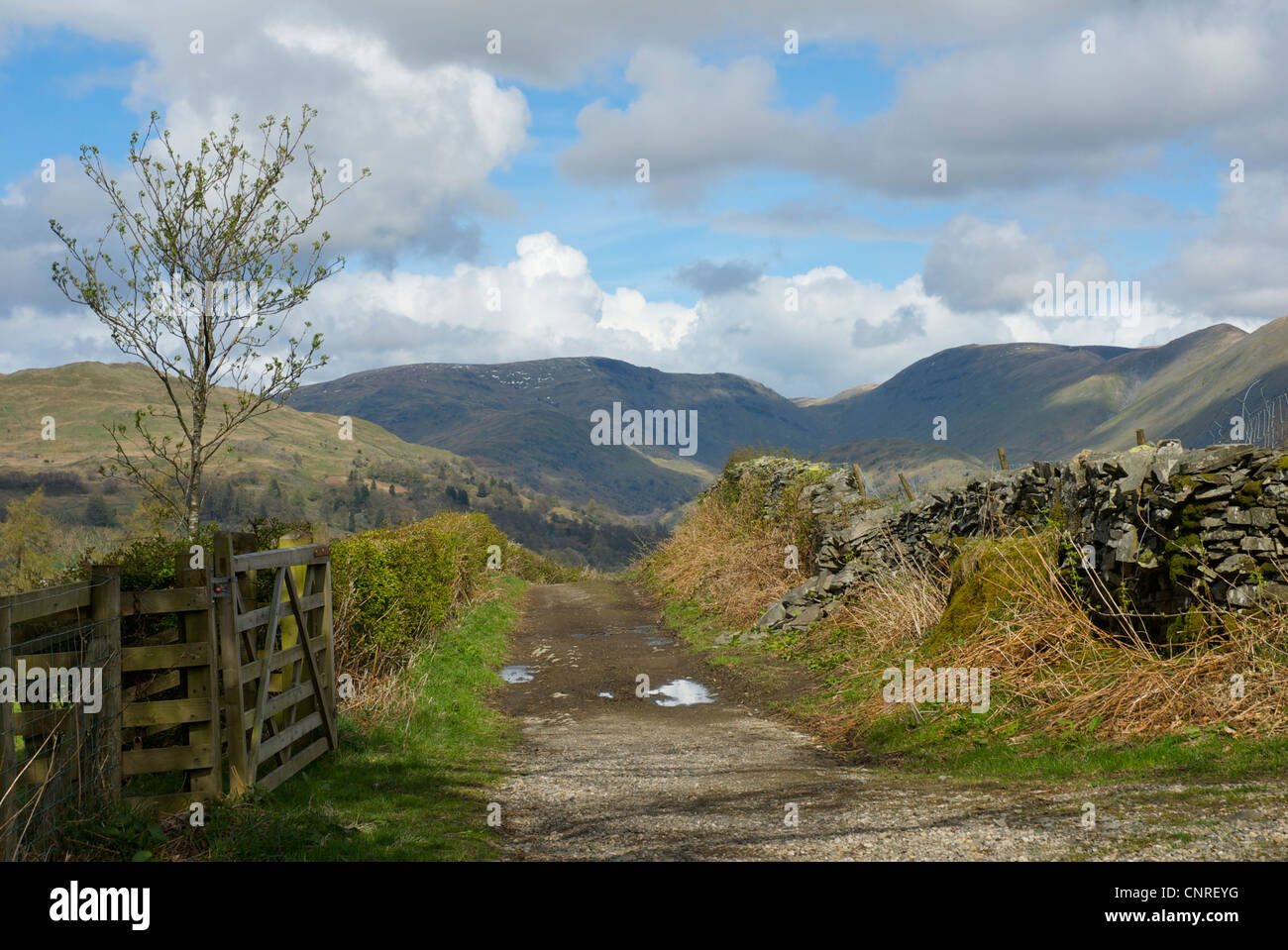 Longmire Road, a track overlooking the Troutbeck Valley, Lake District National Park, Cumbria, England UK Stock Photo