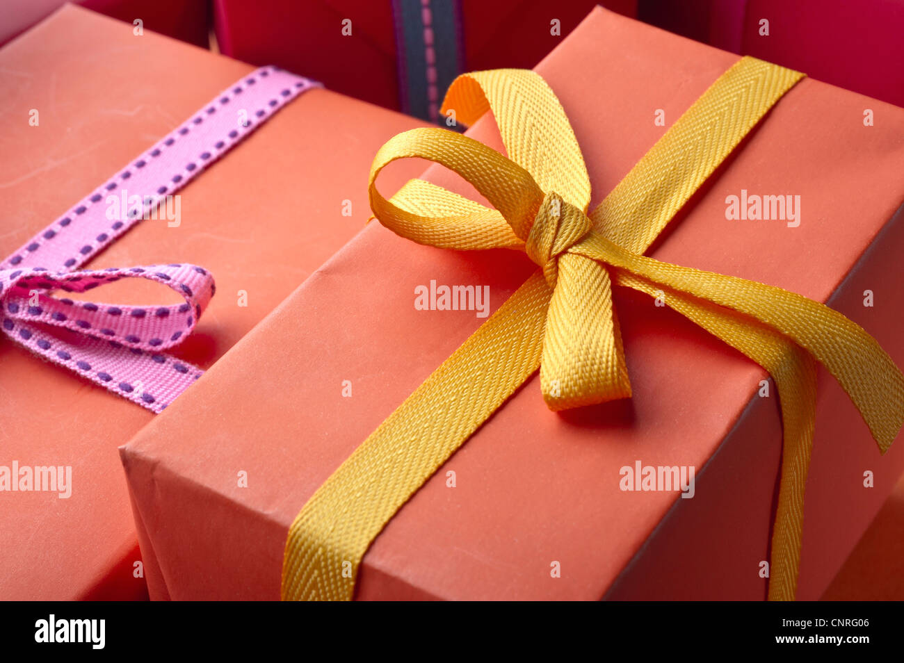 Festively wrapped gifts Stock Photo