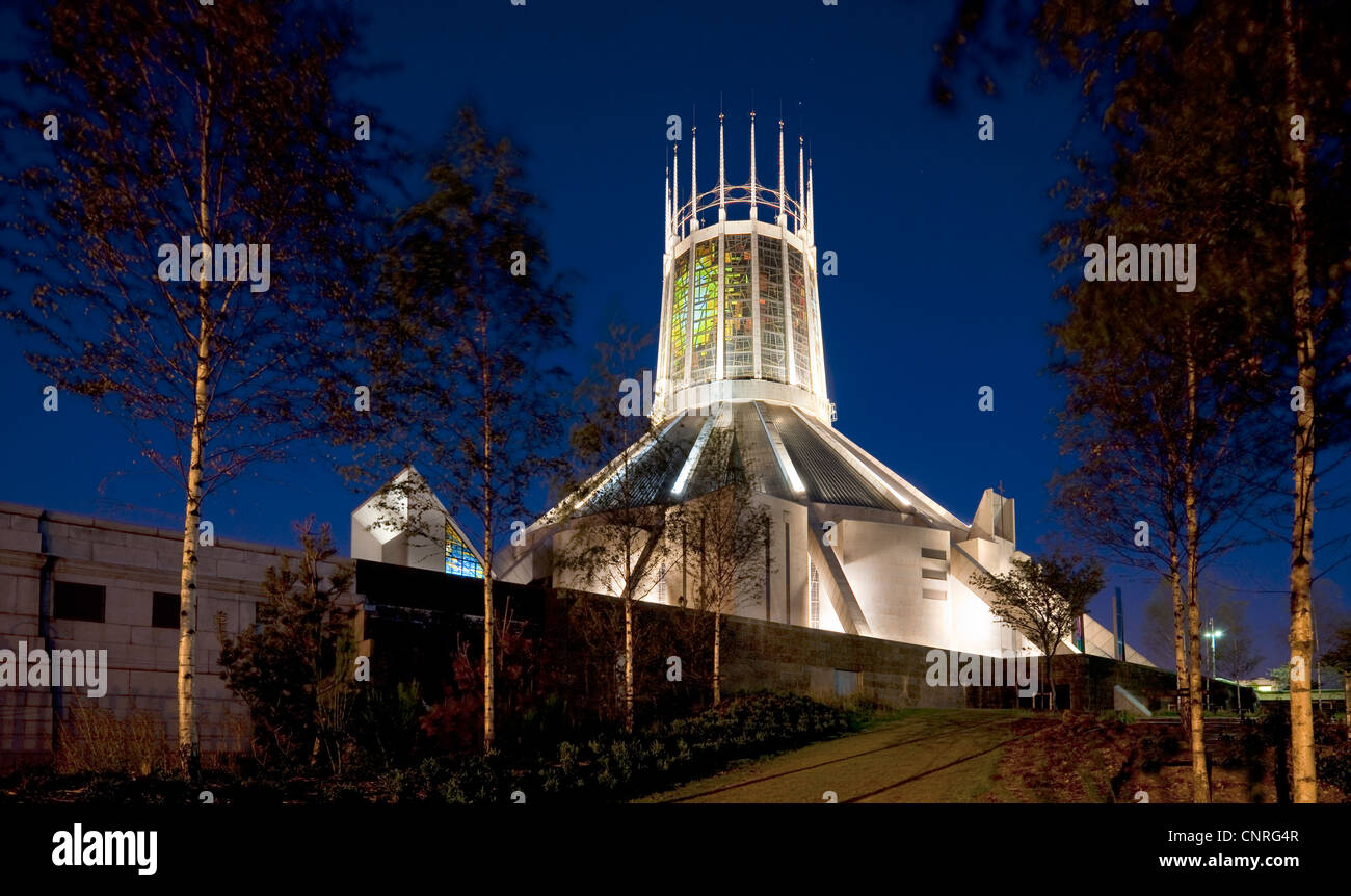 Night photograph 'Christ the King' Metropolitan Cathedral Liverpool Stock Photo
