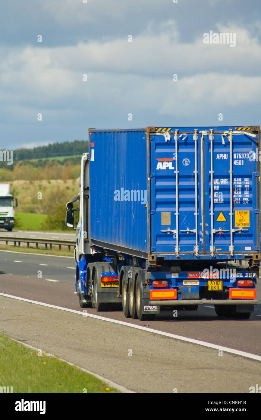 Blue Container on HGV Stock Photo - Alamy