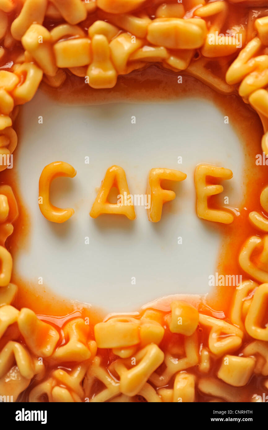 CAFÉ spelled out with alphabet spaghetti Stock Photo