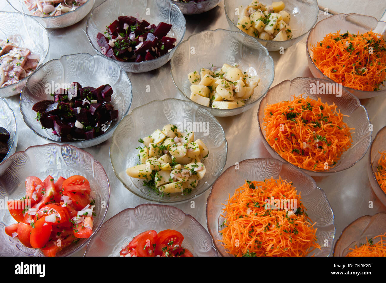 Variety of vegetable salads Stock Photo
