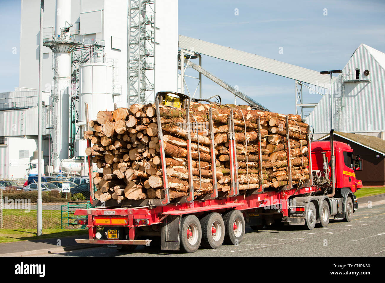 The Steven's Croft biofuel power station in Lockerbie, Scotland, UK, witha delivery of timber entering the site. Stock Photo