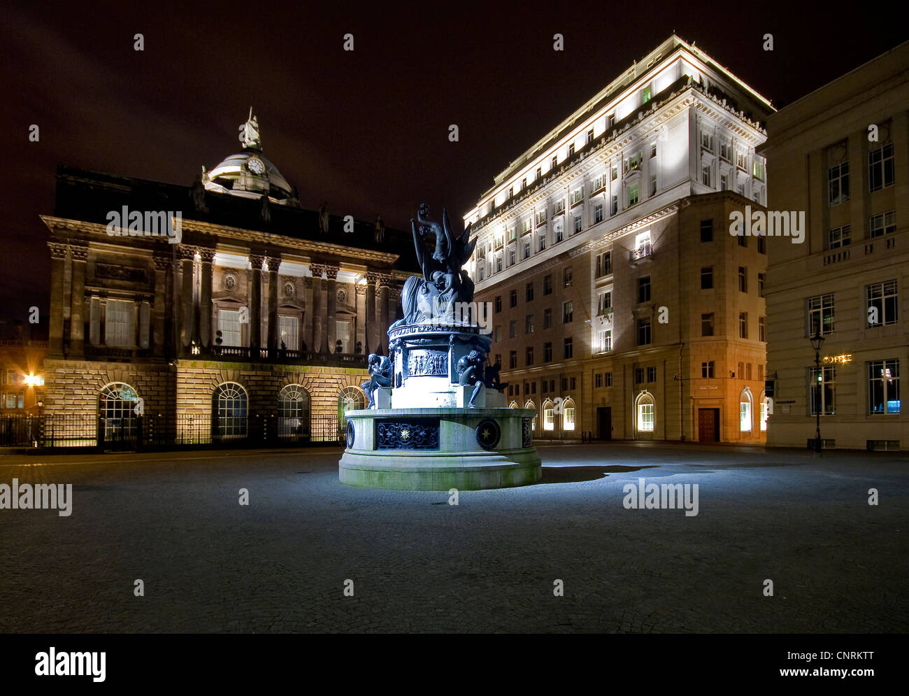 View across Exchange Flags, Liverpool, towards Nelson Monument, Liverpool Town Hall and Martins Bank Building Stock Photo