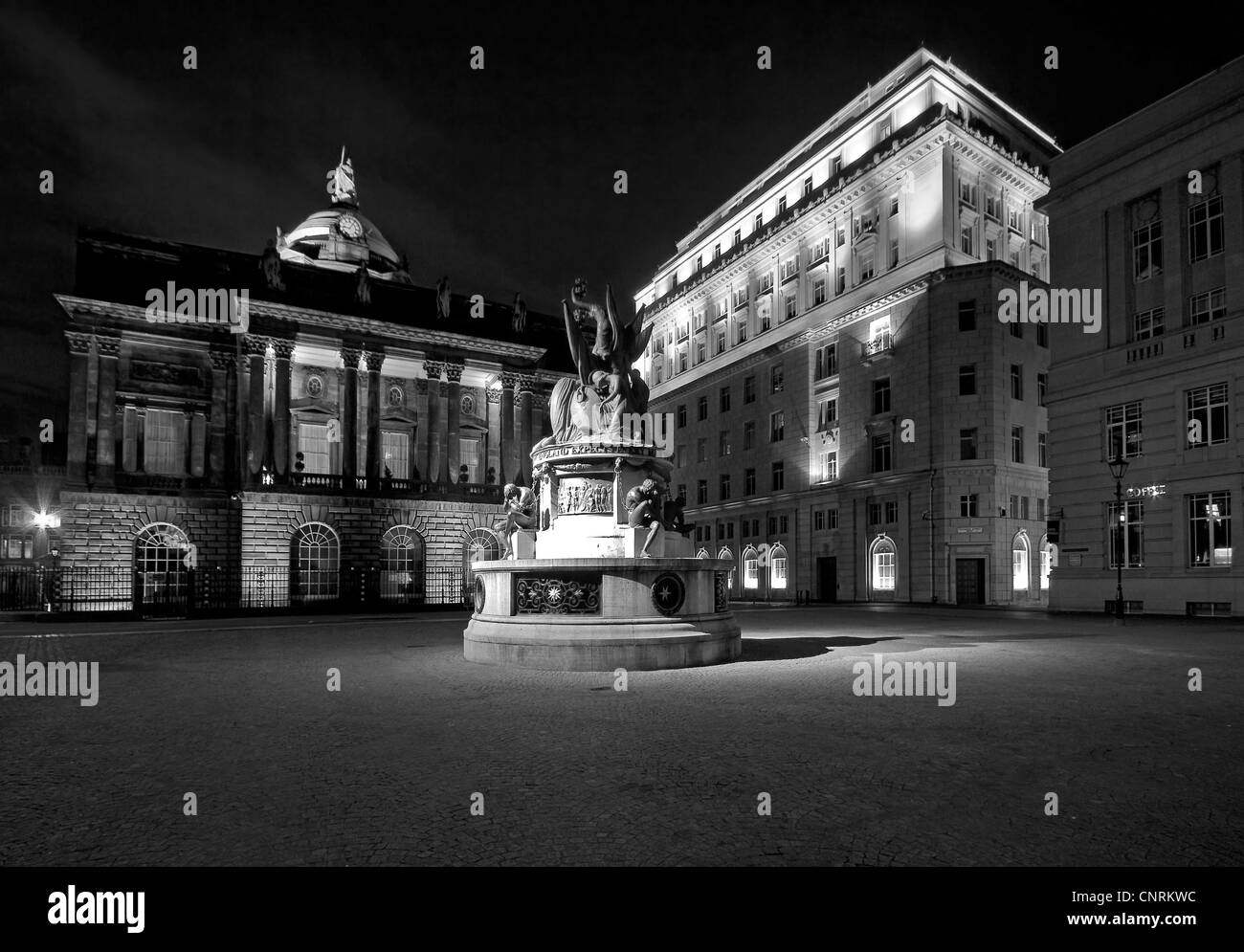 View across Exchange Flags, Liverpool, towards Nelson Monument, Liverpool Town Hall and Martins Bank Building Stock Photo