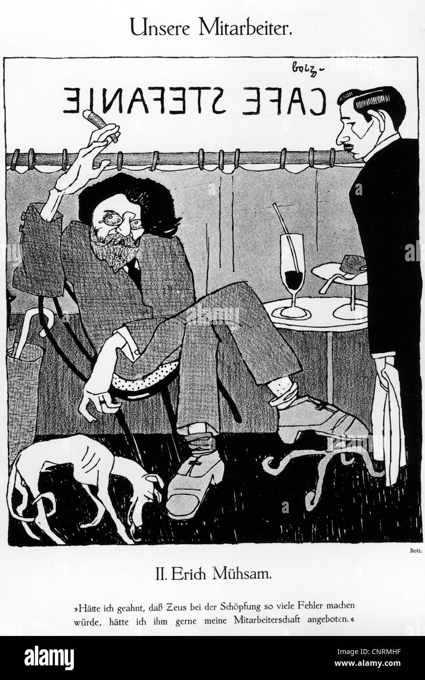 Muehsam, Erich, 6.4.1878 - 11.7.1934, German anarchist, author / writer, publicist, caricature from 'Der Komet', No. 22, 29.6.1911, Stock Photo
