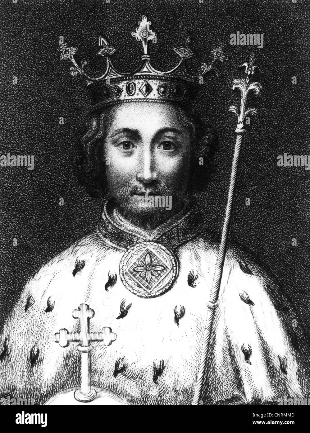 Richard II, 6.1.1367 - 14.2.1400, King of England 16.7.1367 - 29.9.1399, portrait, steel engraving, 19th century, , Artist's Copyright has not to be cleared Stock Photo
