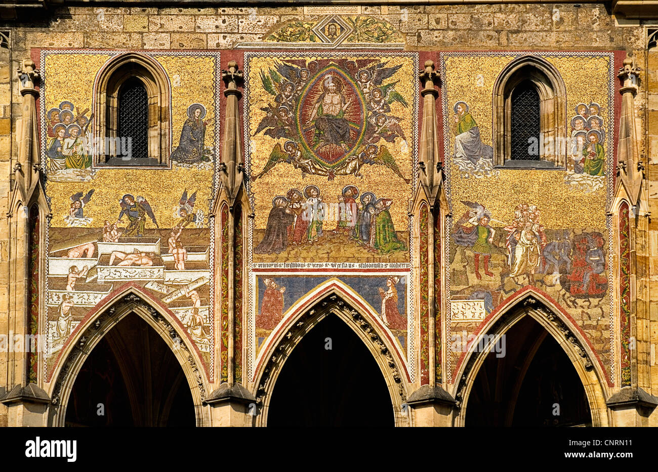 Prague St Vitus Cathedral Golden Gate and Mosaic of the Last Judgement. Stock Photo