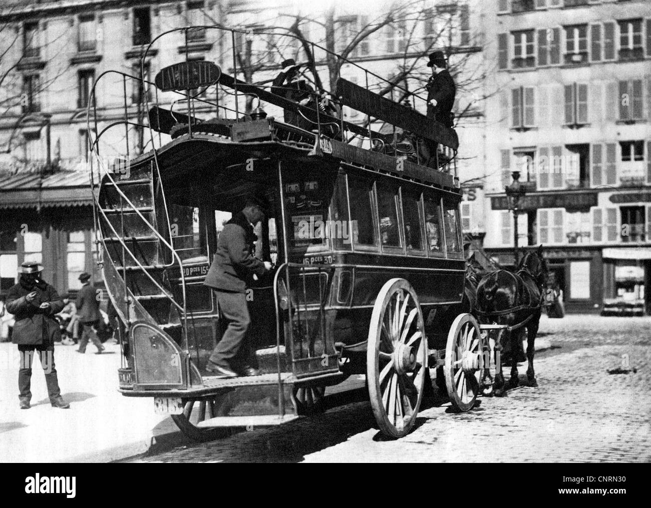 transport / transportation, local public transport, horse-drawn double-decker bus, Paris, France, circa 1905, Additional-Rights-Clearences-Not Available Stock Photo