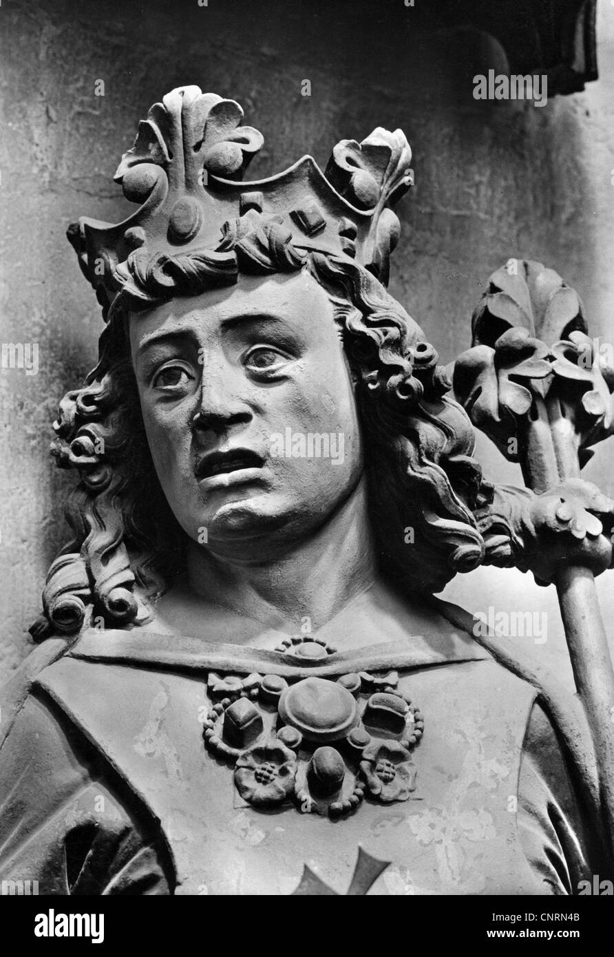 Otto I 'the Great', 23.11.912 - 7.5.973, Holy Roman Emperor 2.2.962 - 7.5.973, portrait, sculpture, detail, Meissen Cathedral, circa 1260, , Stock Photo