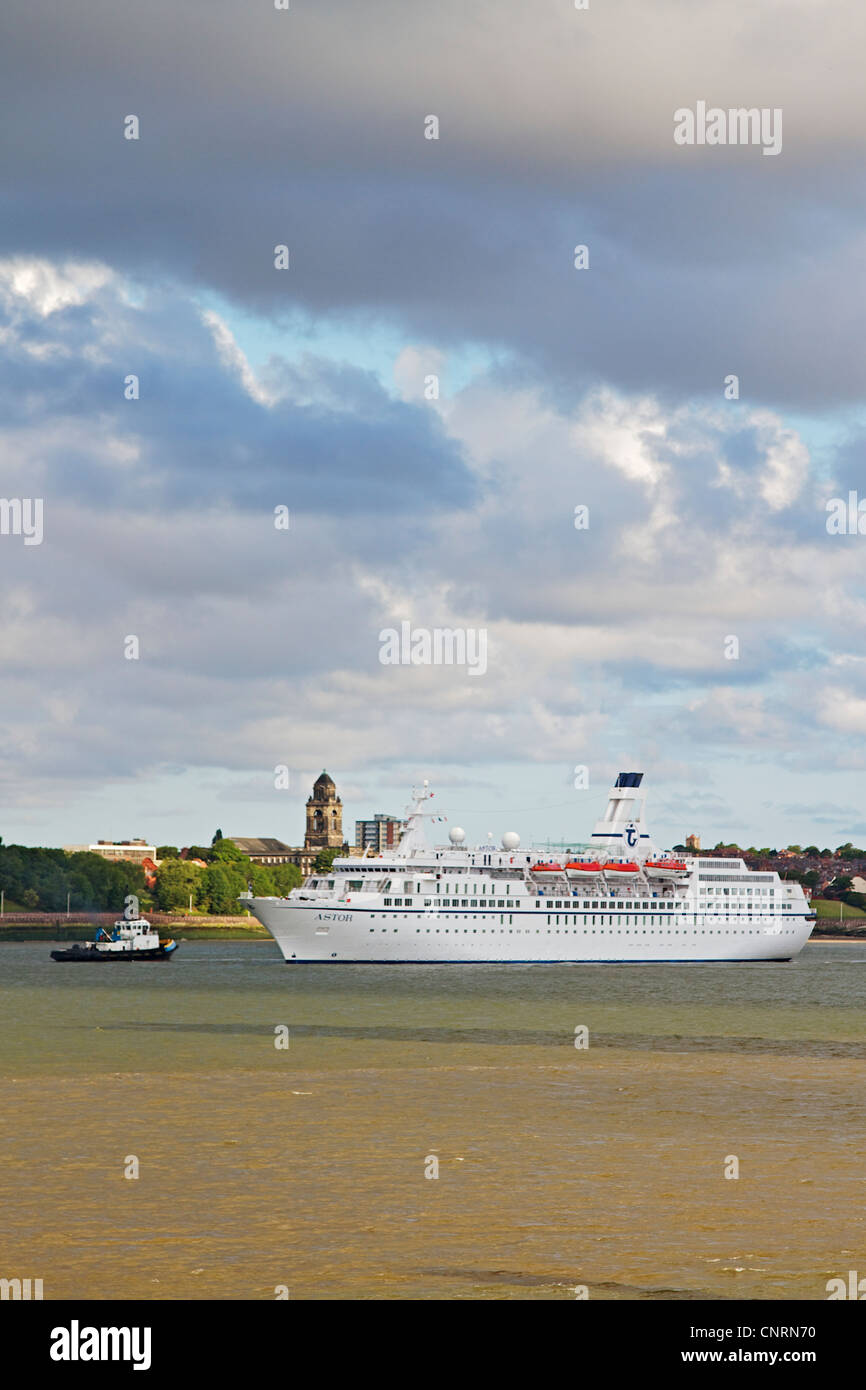 Cruise ship MV ASTOR approaching Liverpool Cruise Liner Terminal. Merseyside, England UK June 2011 Stock Photo