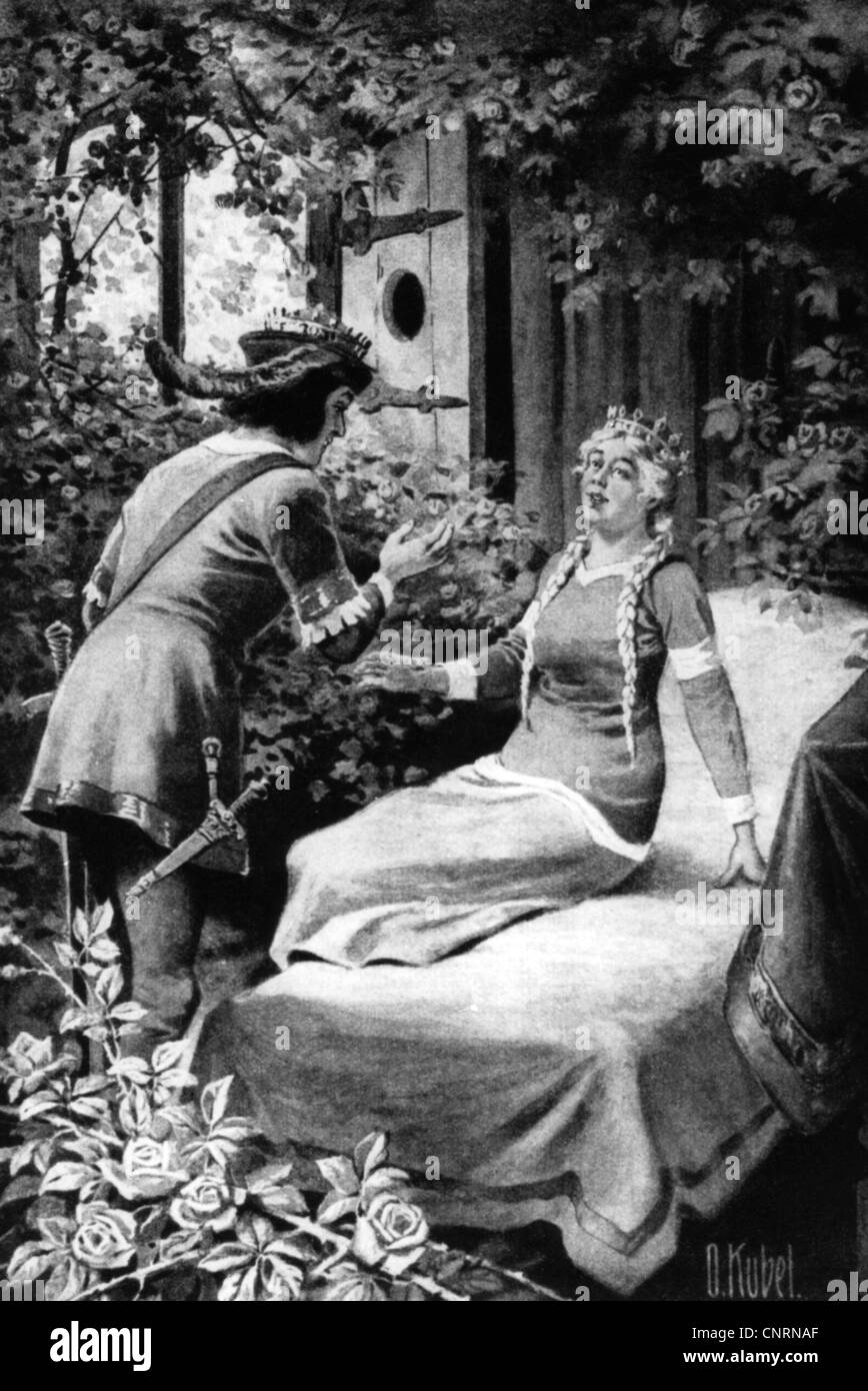 literature, fairytale, "Sleeping Beauty", Brothers Grimm, illustration