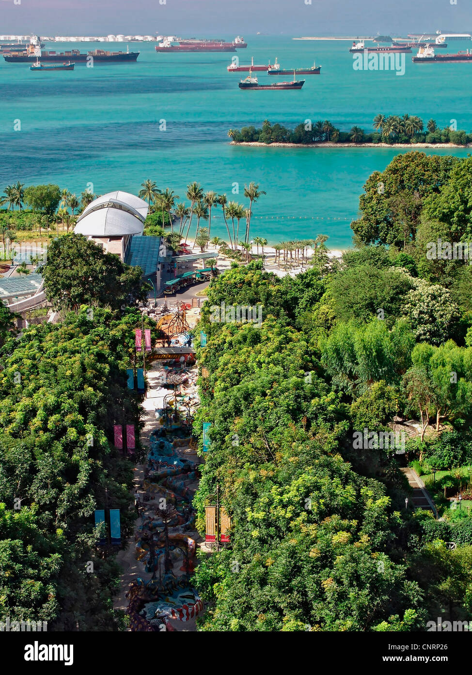 View from Sentosa Island to the Singapore strait, Singapore, Sentosa Stock Photo