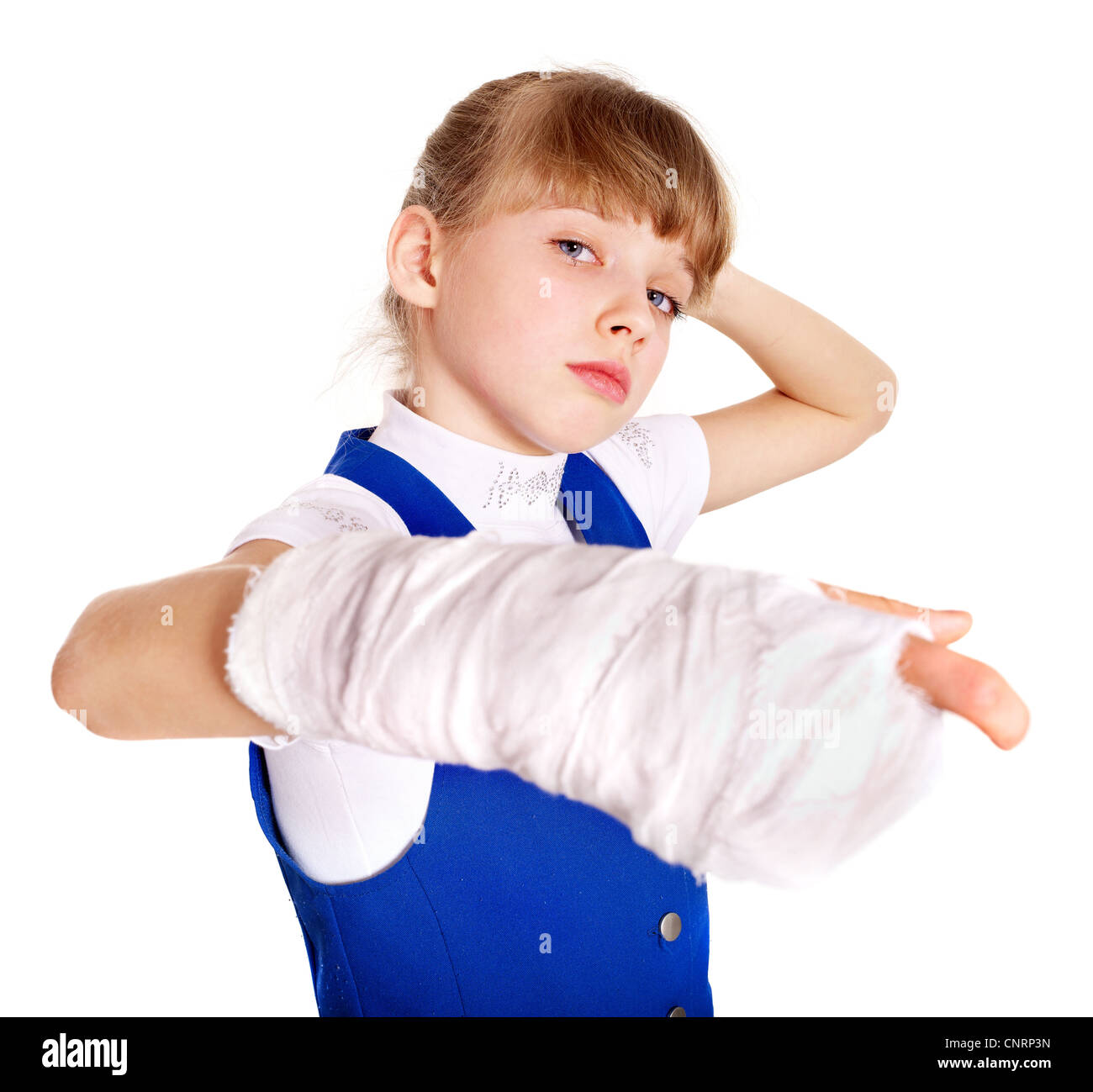 Disabled child with broken arm. Isolated Stock Photo Alamy