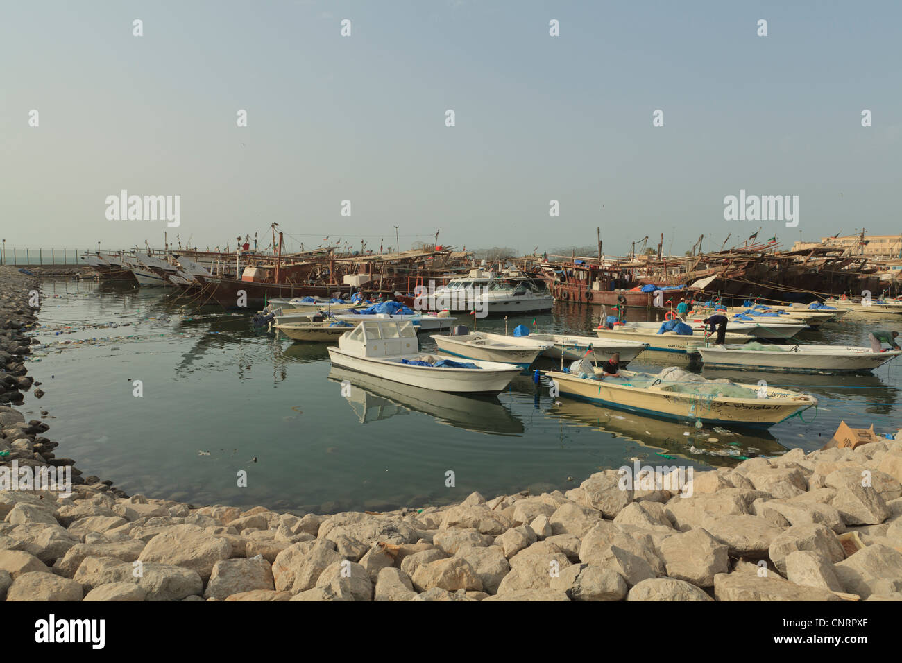 Fishing boats and Dhows in Kuwait City moored up next to the Fish