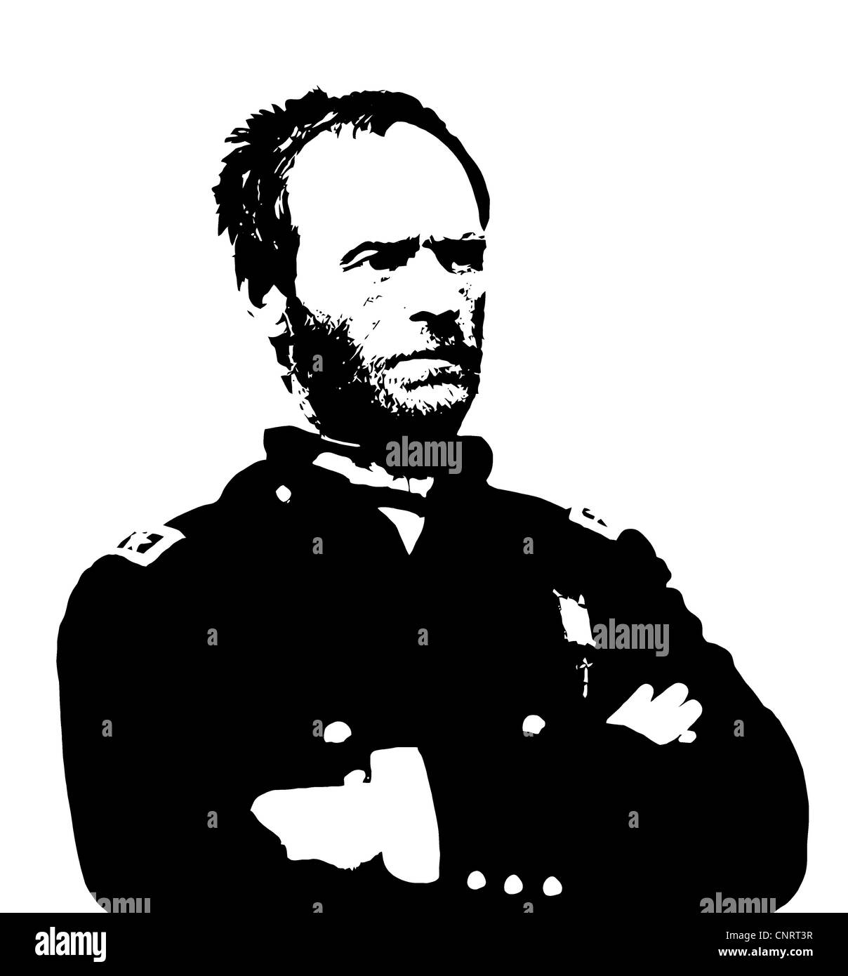 Vector artwork of General William Tecumseh Sherman, an American soldier during the American Civil War. Stock Photo