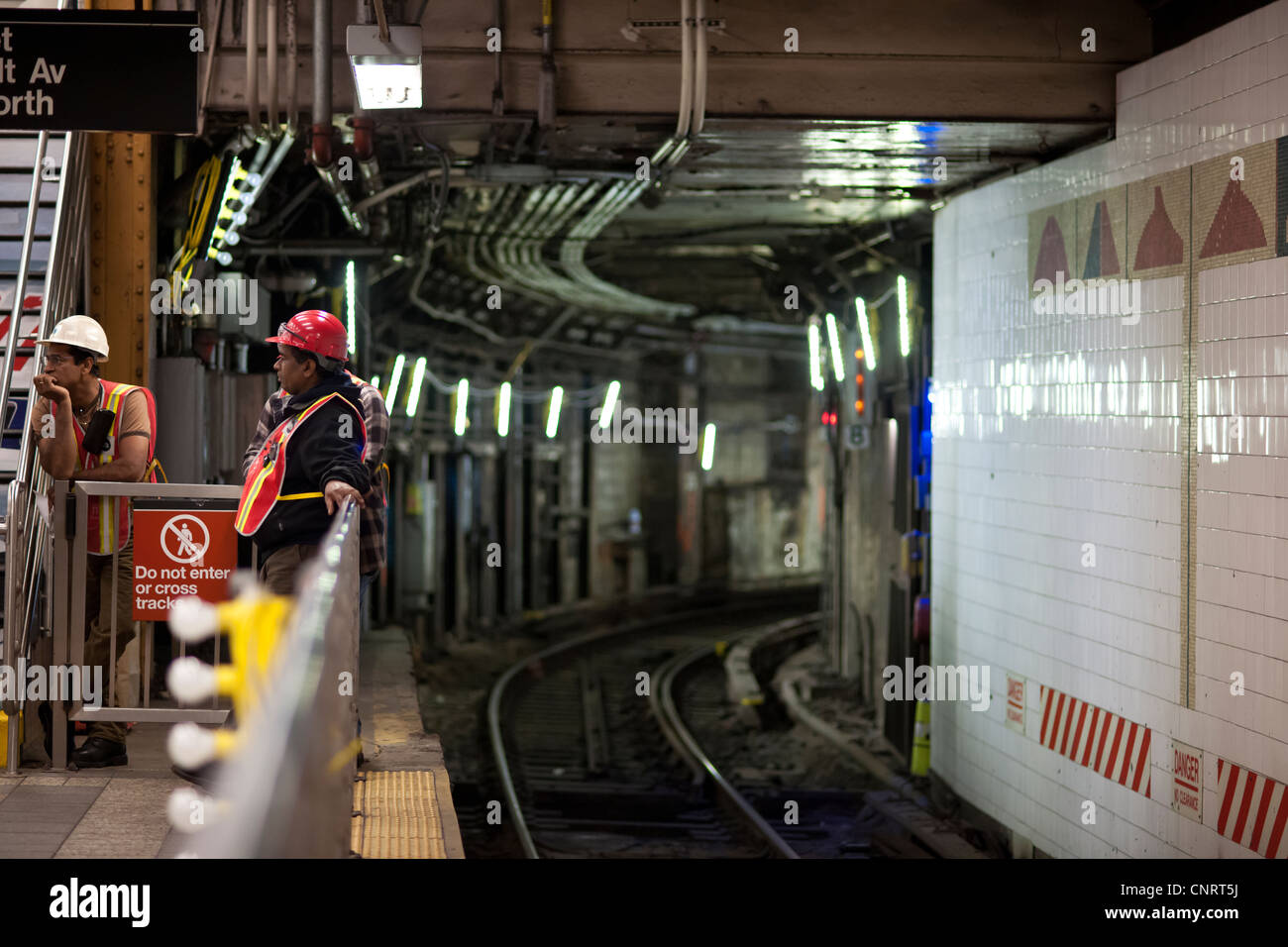 A subway tunnel at Grand Central Station in New York is illuminated