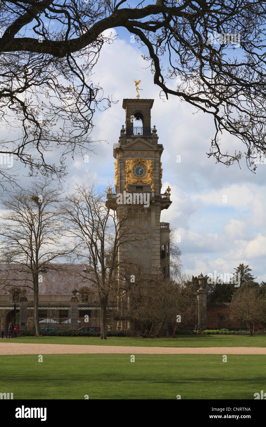A water tower disguised as a clock tower at Cliveden in Buckinghamshire Stock Photo