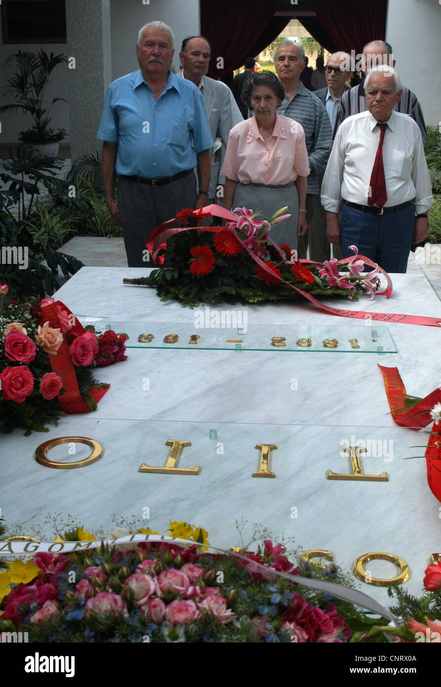 People pay respect to Yugoslavian communist leader Josip Broz Tito on his grave in the House of Flowers (Kuća cveća) in Belgrade, Serbia. Stock Photo