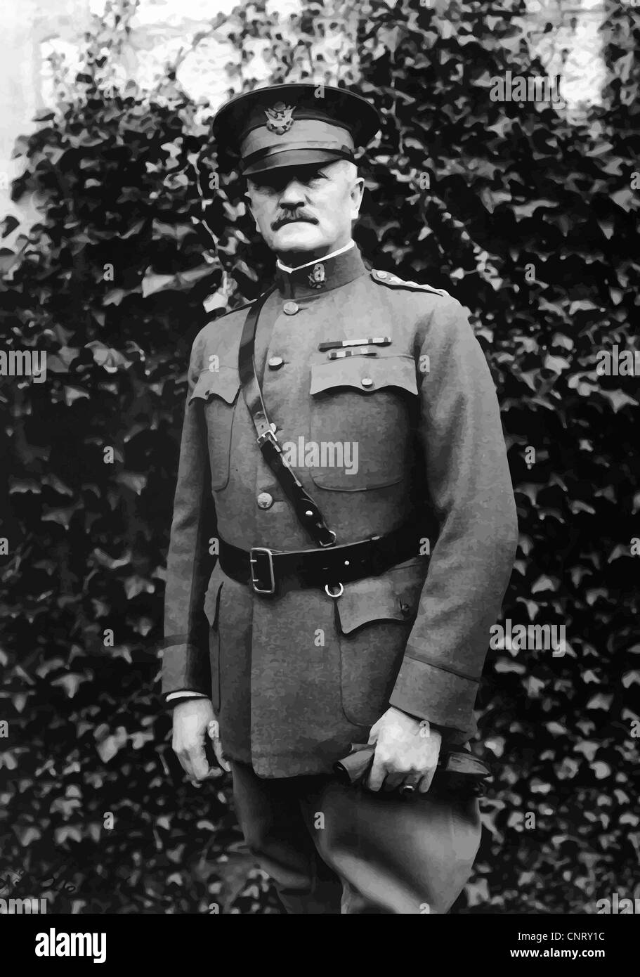 Digitally restored vector portrait of General John Joseph Pershing. Stock Photo